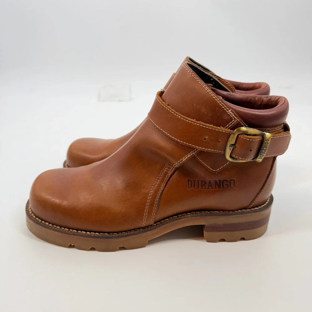 Durango SW1472 Mens Tan Leather Square Toe Buckle Ankle Boots Size 9.5‎ D Brazil